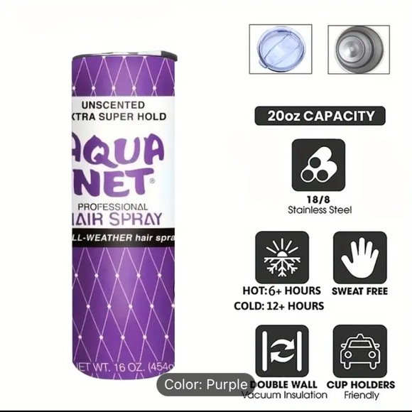 Aqua Net Purple Tumbler w/Straw - Picture 5 of 5